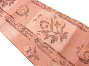 手織り真綿紬縞に草花模様織出し名古屋帯